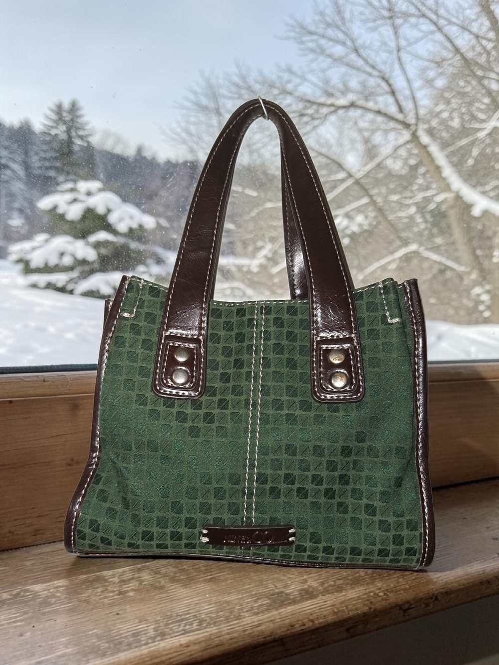 Nine & Co. Green Mini Tote with Brown Trim
